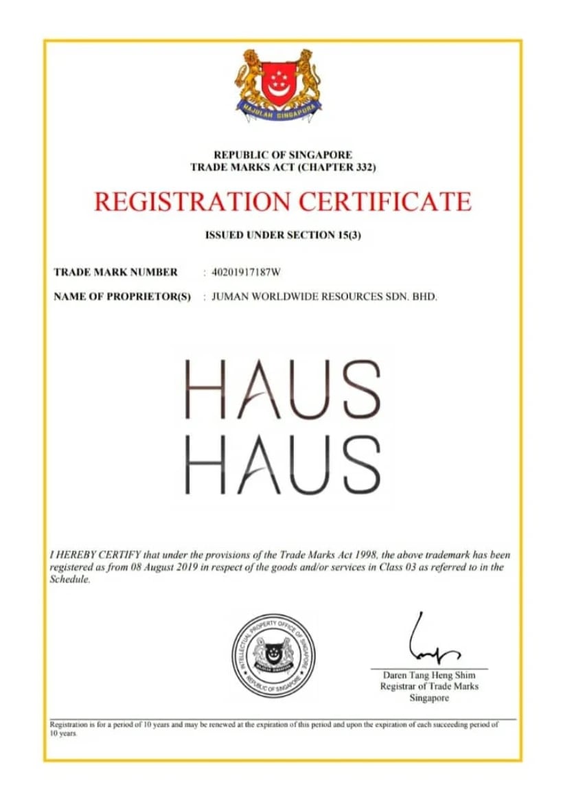 Singapore IPOS Trademark Certificate